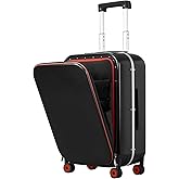 mixi Carry On Luggage, 20'' Suitcase with Front Pocket, Travel Rolling Luggage Aluminum Frame PC Hardside with Spinner Wheels & TSA Lock and Cover - Black Hollow Wheel