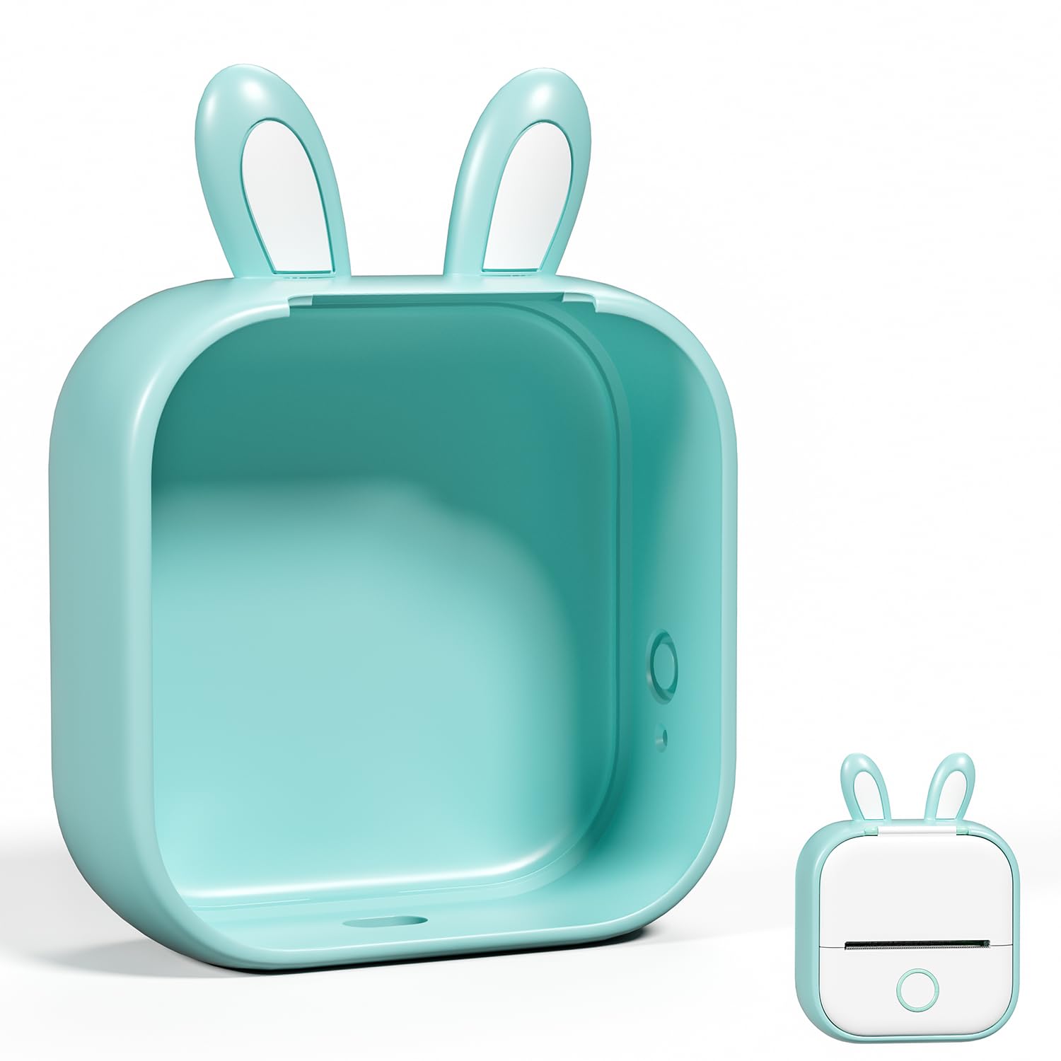 Memoking T02 Protective Case-Bunny Ears Shape Soft Silicone BPA-Free Cute Design Printer Cover, Compatible with T02 Mini Bluetooth Wireless Portable Mobile Pocket Printer, Green