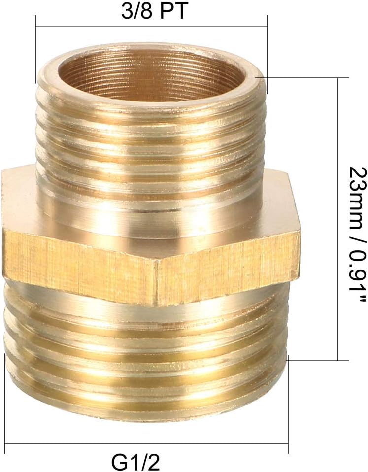 sourcing map Brass Pipe Fitting Reducing Hex Nipple 1/2 BSP Male X 3/8 PT Male Adapter 4pcs, Gold, G1/2 Male x 3/8 PT Male, 4pcs - Image 3