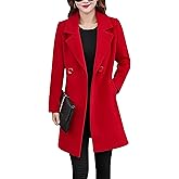 Tanming Womens Elegant Notched Collar Button Wool Blend Solid Long Pea Coat Overcoat