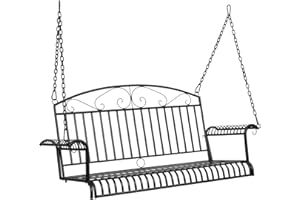 VINGLI Upgraded Metal Patio Porch Swing, 660 LBS Weight Capacity Steel Porch Swing Chair for Outdoors, Heavy Duty Swing Chair Bench for Gardens & Yards (Pattern 6)