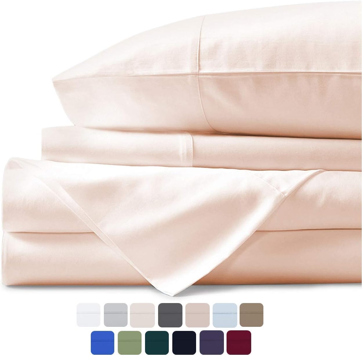 Mayfair Linen 100% Egyptian Cotton Sheets, Ivory Queen Sheets Set, 600 Thread Count Long Staple Cotton, Sateen Weave for Soft and Silky Feel, Fits Mattress Upto 18'' DEEP Pocket: Home & Kitchen