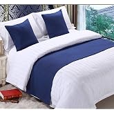 Mengersi Solid Bed Runner Scarf Protector Slipcover Bed Decorative Scarf for Bedroom Hotel Wedding Room (Full/Queen, Navy)