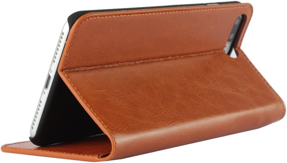 Hadi Soft Real Leather Cell Phone Cover with Stand - Card Slot Wallet - For Apple iPhone 7 Plus 5.5 inch - Orange