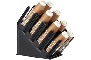 CURTA Disposable Paper Cup Dispenser, Lid Dispenser 8 Compartment PC Coffee Cup and Lid Storage Organizer for Countertop Bar, Beverage Cup, Kitchen, Breakroom Restaurant