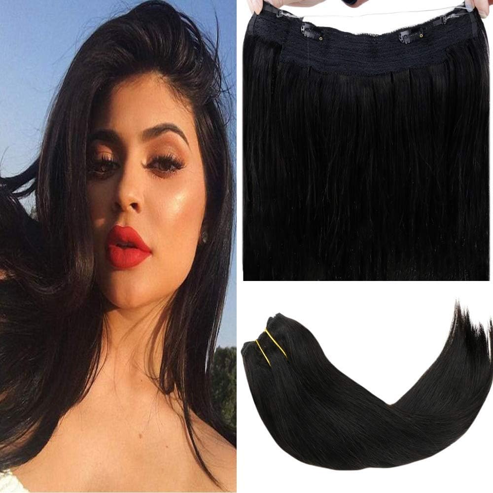 LaaVoo Wire On Human Hair Hair Extensions Products Professional Hair Extensions For Women Suitable For Working Women Natural Black (20 Inches 100 Grams 11" Width)