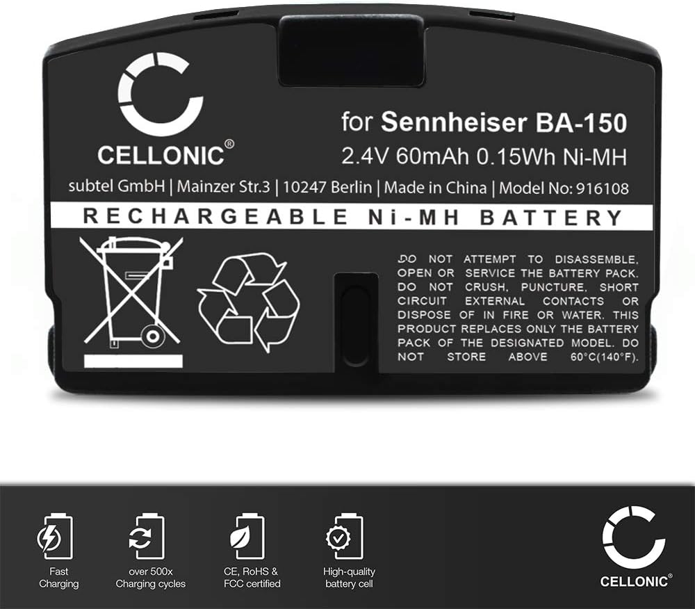 CELLONIC 1x Battery for Headset/Headphone Compatible with Sennheiser RS 400, RS 65, HDR 60 (RS 60), BA 151 - (60mAh, 2.4V) - Image 3