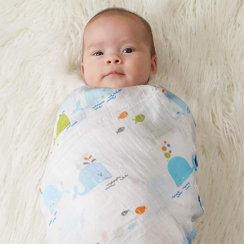 CozyWay Baby Muslin Swaddle Blankets – Baby Cotton Blanket Boys/Girls/Unisex 4 Pack, Swaddle Wrap, Receiving Blankets, Bath Towel, Newborn Shower Gifts, 47x47 (Undersea World)