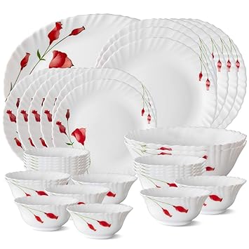 Larah by Borosil Diana Opalware Dinner Set, 33-Pieces, White
