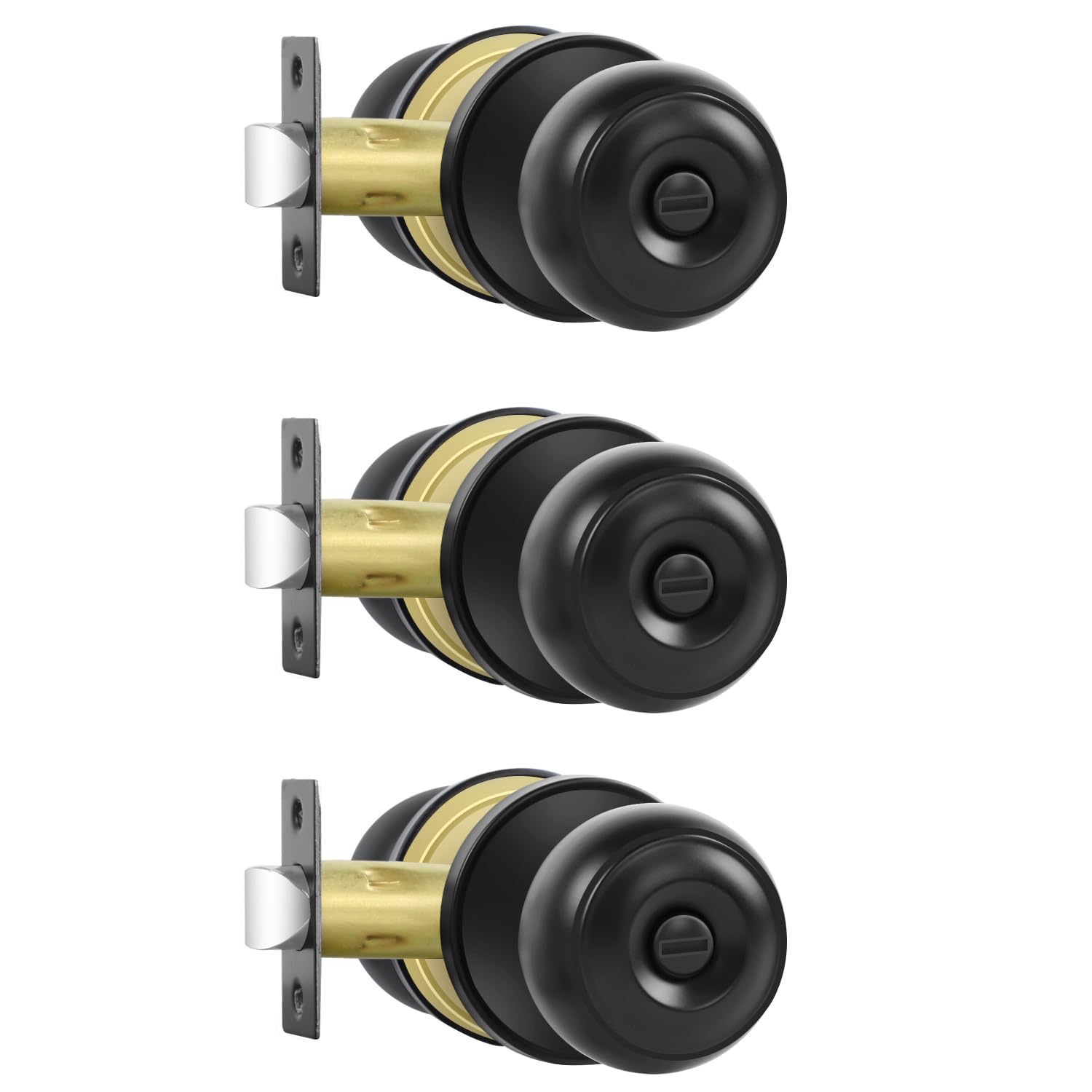 Photo 1 of RAZCC Privacy Door Knobs, 3 Pack Matte Black Door Knobs with Lock, Bed and Bath Door Knob Interior Keyless Locksets, Round Door Handles Reversible for Left Right Handed Doors