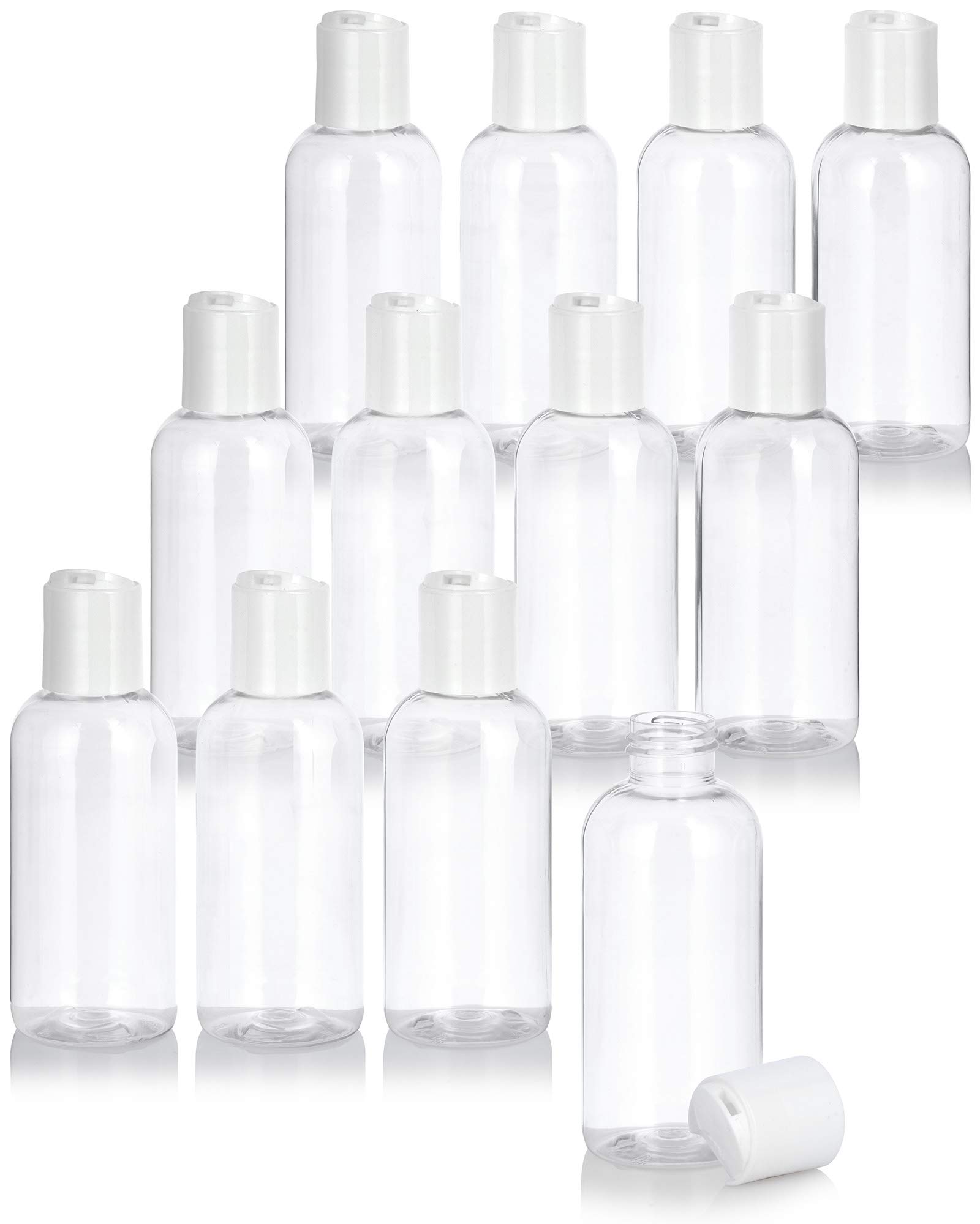 Photo 1 of JUVITUS 4 oz / 120 ml Clear Plastic PET Boston Round Bottle (BPA Free) with White Disc Cap (12 pack)