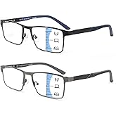GOGELAS 2 Pack Multifocal Progressive Reading Glasses Men, Blue Light Multifocus Bifocal Readers for Mid and Near Range