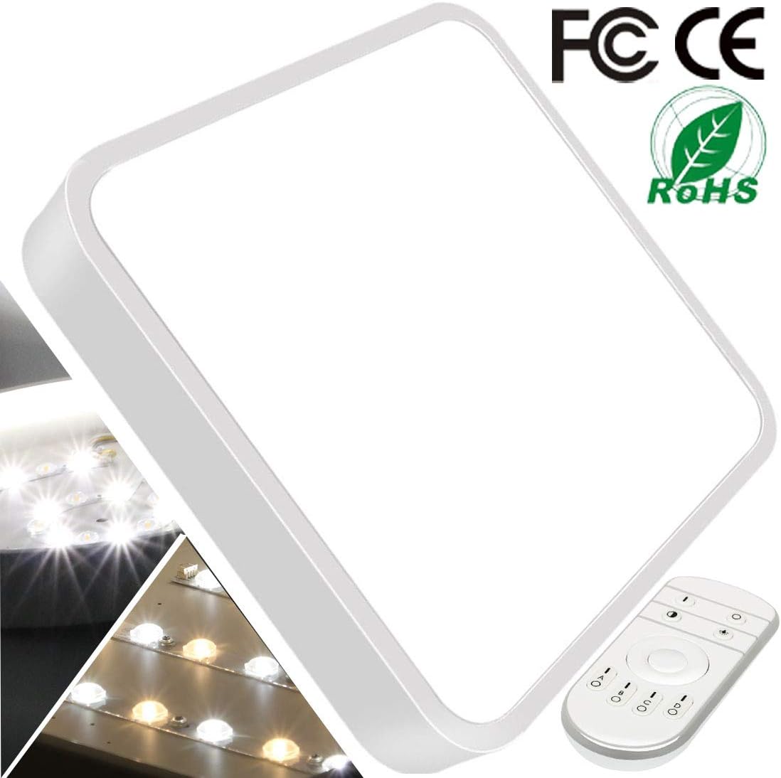 28W 16inch Dimmable LED Flush Mount Ceiling Light with Remote Control Square LED Ceiling Lamp Lighting Kitchen Bathroom Living Room 2800K-6500K 3 Color Temperature and Brightness Adjustment