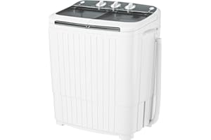 SUNCROWN Portable Washing Machine 16lbs, Mini Semi Automatic Washer Compact Twin Tub, Energy-Saving Laundry Combo with Extended Drain Hose & Pump for Dorms, Apartments, RV, White+Black