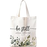Zeghk Christian Tote Bag, Be Still and Know Canvas Tote Bag for Women, Bible Bags for Women, Inspirational Christian Gifts, Church Bag, Bible Verse Gifts