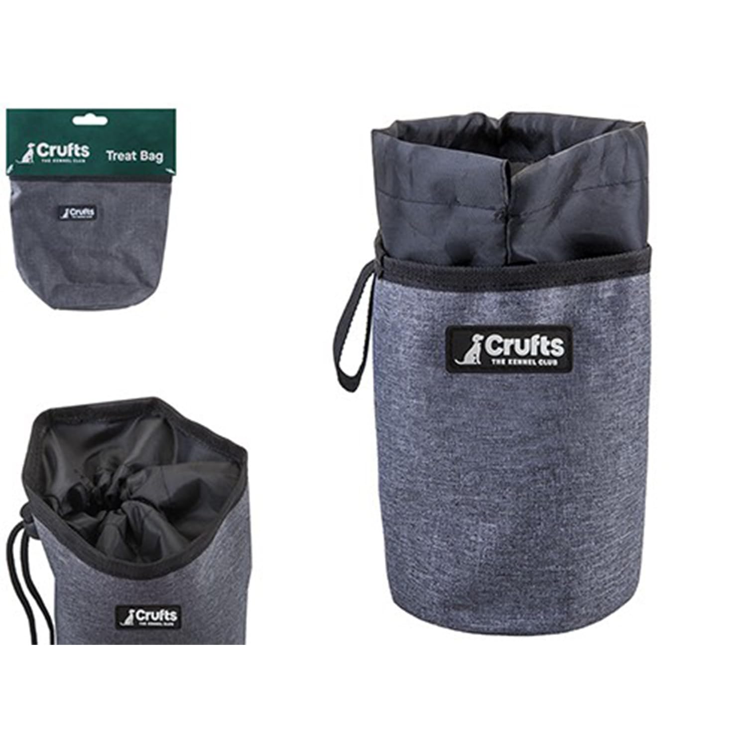 Crufts Treat Bag Grey Black Colour Nylon Dog Training Pouch (10cm X 10cm X 15cm) - Perfect for On-the-go Pet Rewards - 1 Pc