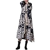 LUZU JUNU Women's Double Layer Cotton and Linen Elegant Long Trench Coat Chinese Style Jacket with Dragon Print