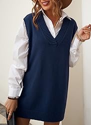 EVALESS Womens V Neck Sweater Vest Sleeveless Blue