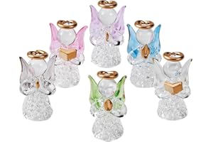 Set of 6 Exquisite Small Glass Angels - Holiday Elegance Decor - Golden Halo - Intricate Design - Table or Shelf Display 100% Glass Craftsmanship, by Holiday PeakTM