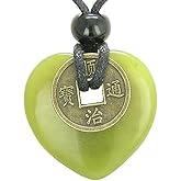 BestAmulets Lucky Coin Evil Eye Protection Amulet Green Serpentine 30mm Heart Donut Pendant Necklace