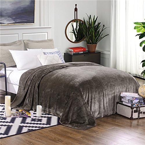 ZHIHONG Flannel blanket static-free pro-skin care-simple plain colors plus winter lint-free thick warm single twin bed linen bedding and air-conditioned ,180cmx200cm, Dark Gray