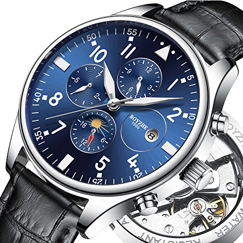 Mens Automatic Mechanical Sports Watches for Men Fashion Military Luminous Waterproof Leather Watch