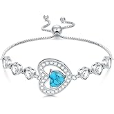 PEIMKO 925 Sterling Silver Heart Turquoise Exquisite Bracelet Boho Style Bracelet Jewelry Gifts for Women Mother
