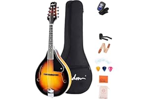 ADM Acoustic Mandolin Instrument Kit Music A Style for Kids Students Adults Wood Mandolins Beginner Set With Bag, Tuner, Pick-up, Strap, Strings, Picks and Hanger, Sunbrust