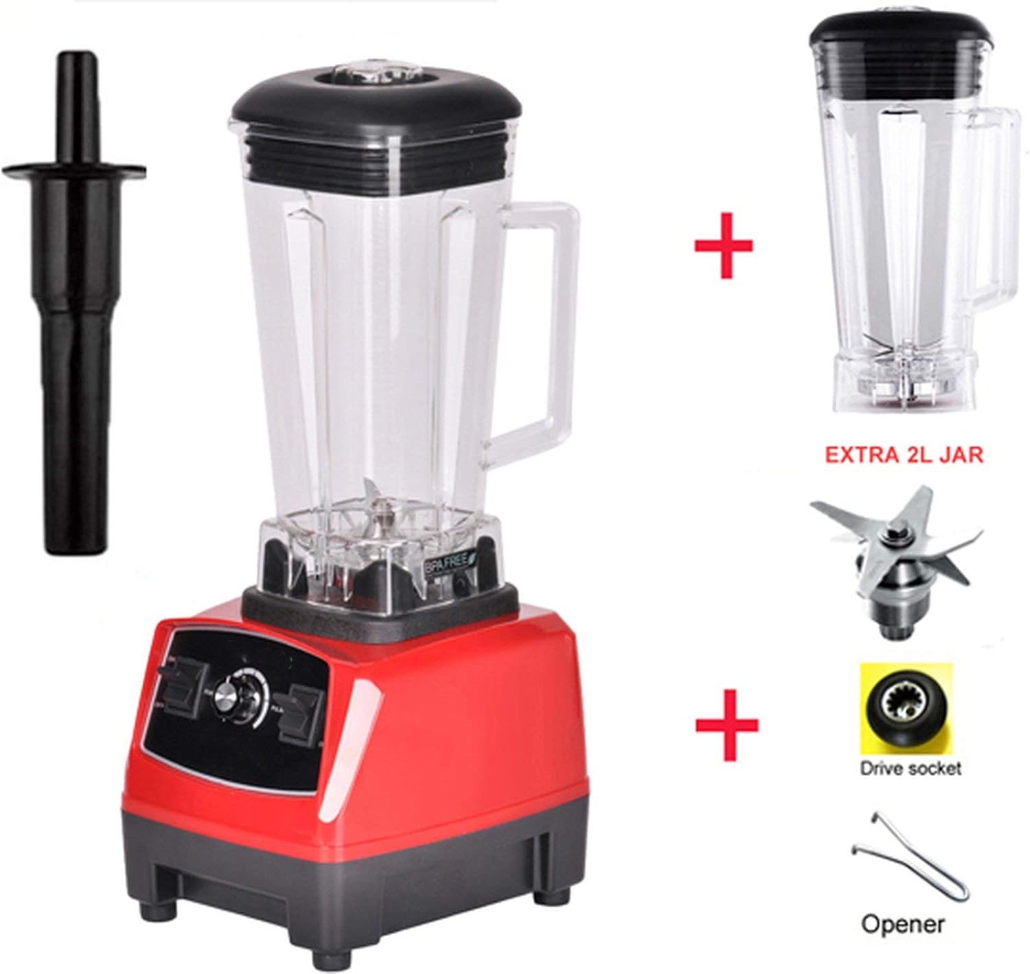 2200W 2L Commercial Grade Home Professional Smoothies Power Blender Food Mixer Juicer Food Fruit Processor,Red 2L Jug 3 Parts,Eu Plug