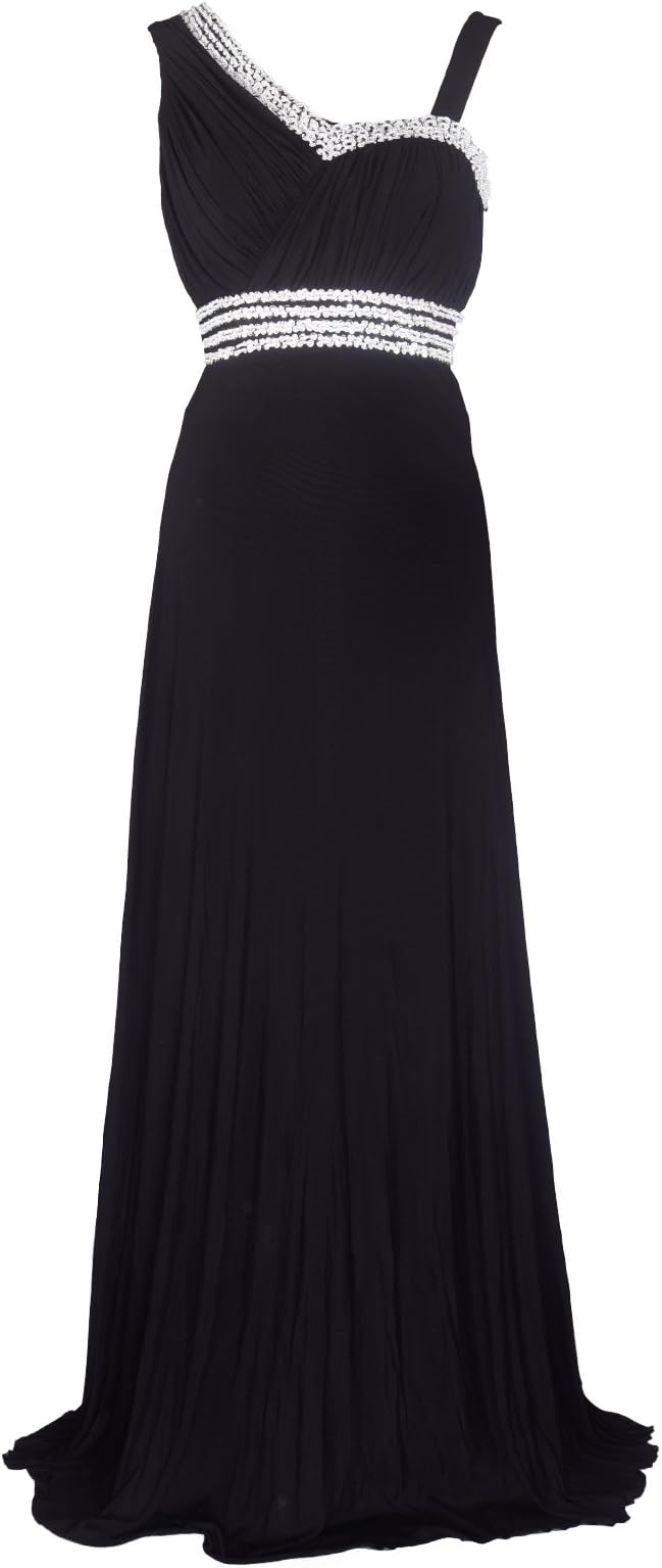 Licoco Women Sleeveless Beaded Semi-Formal Long Maxi Evening Gown Wedding Dress Black