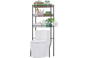 LEHOM Bathroom Organizer Over The Toilet Storage, 3-Tier Bathroom Shelves Over Toilet Shelf Above Toilet Storage Rack Freestanding Bathroom Space Saver with Adjustable Shelves and Baskets, Black