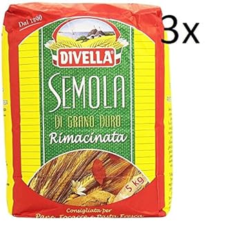 3x Divella - Hartweizengrieß - 5 kg Beutel - Semola di grano duro rimacinata …