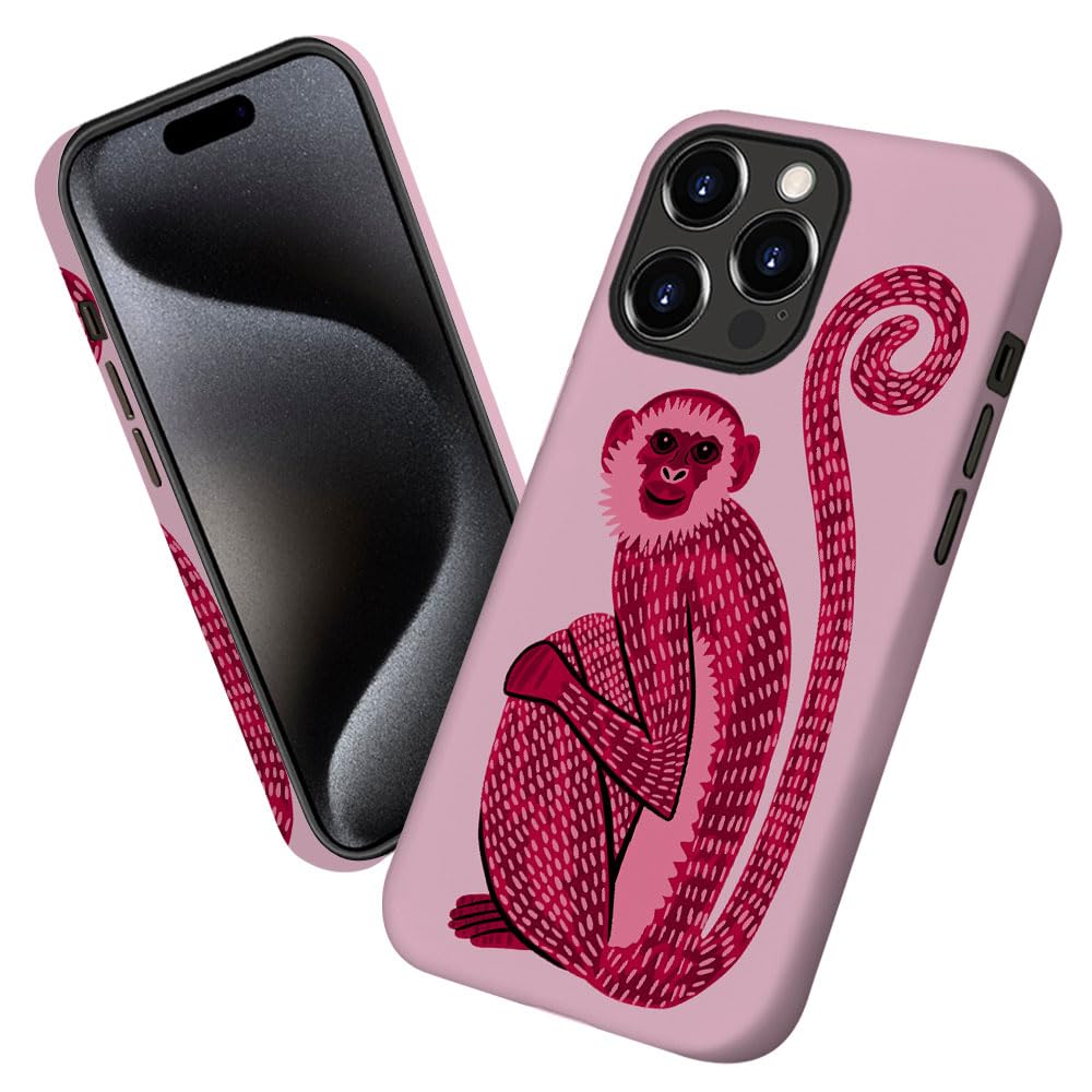 Case for iPhone 13 Pro Max,Pink Monkey Jungle Animal Print Phone Case Military-Grade Drop Protection Cover for Women Girl - Frosted