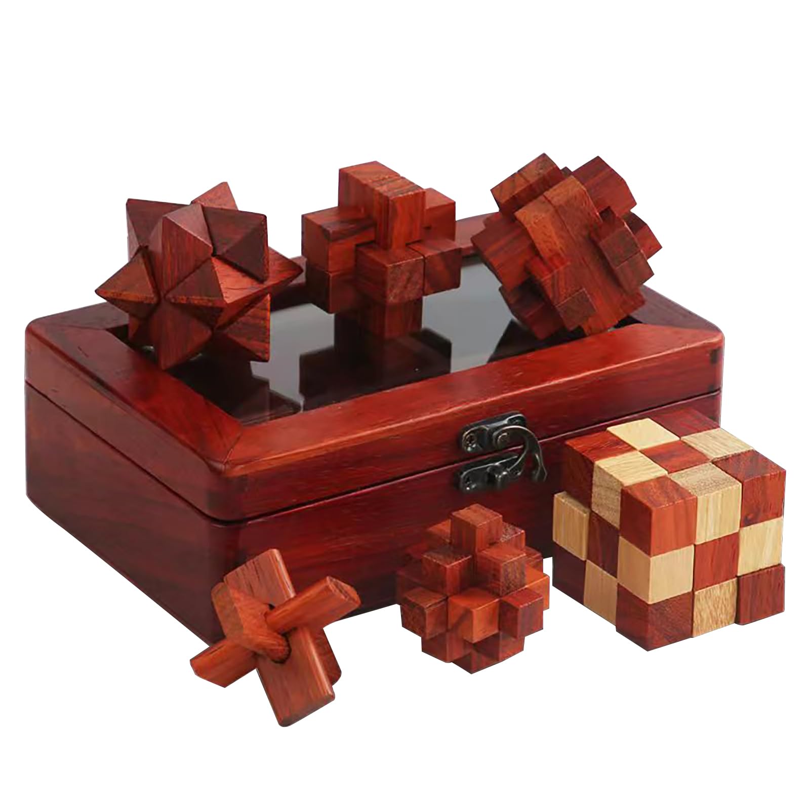 RoseFlower 6 Pcs Brain Teaser Puzzles Set, 3D Wooden puzzles, Fun IQ logic games, Assembly Disentanglement Puzzles Interlocking Lock Games, Xmas novelty gifts with Premium Wooden Box