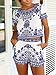 Choies Women's Blue Tile Print Crop Top with Shorts Two Piece Outfit Suit