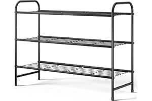 Kitsure Shoe Rack - Stainless Steel Shoe Organizer, Sturdy Shoe Rack for Closet and Front Door Entrance, Free Standing Shoe Shelf, Closet Organizers and Storage, 25.6" Wide - 3 Tier, Black