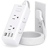 3Ft Extension Cord with Multiple Outlets, Flat Plug Power Strip Surge Protector with 1 Ft Cord, 6 Outlet 3 USB Ports (1 USB C), Multi Outlet Wall Plug for Travel, College, Dorm Room Essentials