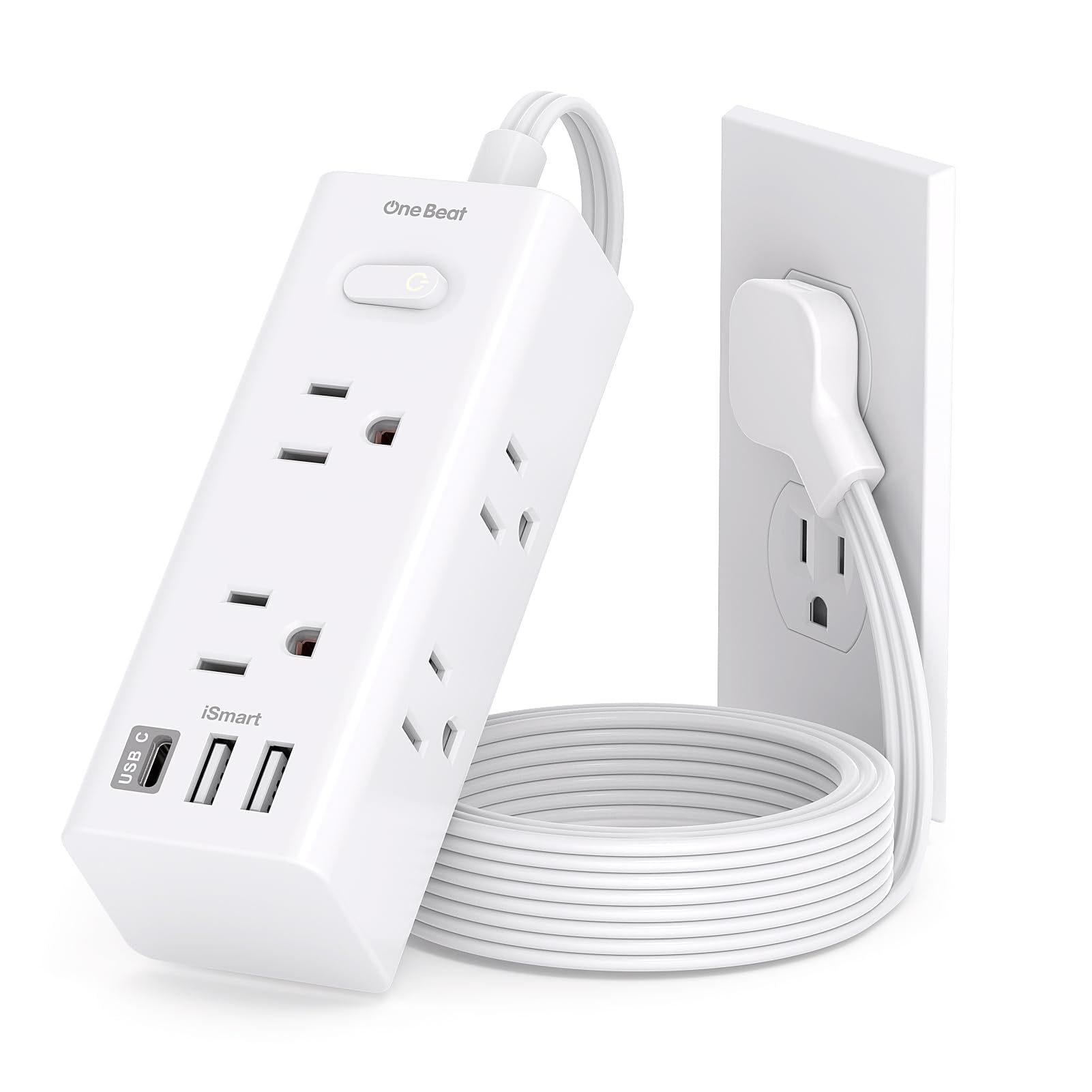Photo 1 of 1Ft Extension Cord with Multiple Outlets, Flat Plug Power Strip Surge Protector with 1 Ft Cord, 6 Outlet 3 USB Ports (1 USB C), Multi Outlet Wall Plug for Travel, College, Dorm Room Essentials
