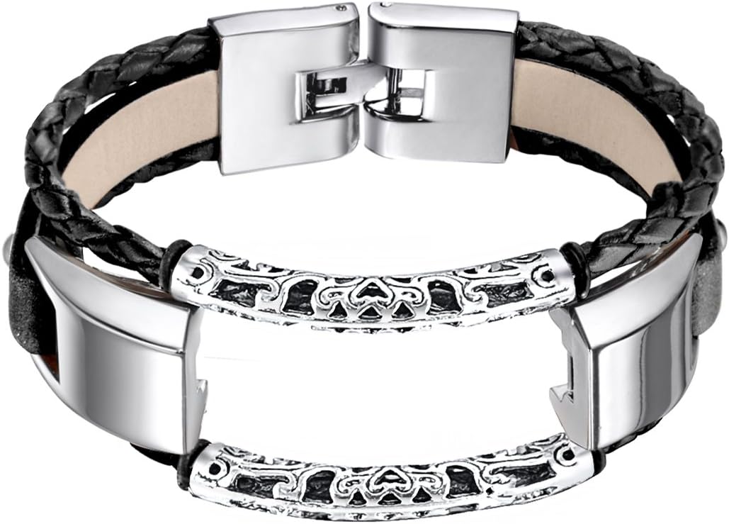 bayite Leather Bands Compatible with Fitbit Alta and Alta HR, Adjustable Metal Clasp Accessory Bracelet Small Large
