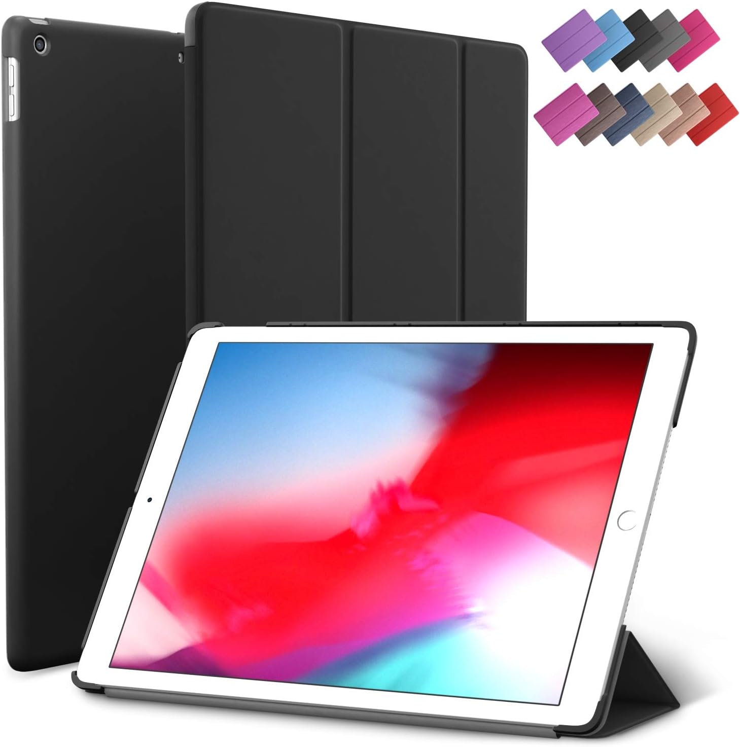 iPad Mini 5 case, ROARTZ Black Slim Fit Smart Rubber Coated Folio Case Hard Cover Light-Weight Wake/Sleep for Apple iPad Mini 5th Generation 2019 Model A2133 A2124 A2126 7.9-inch Display