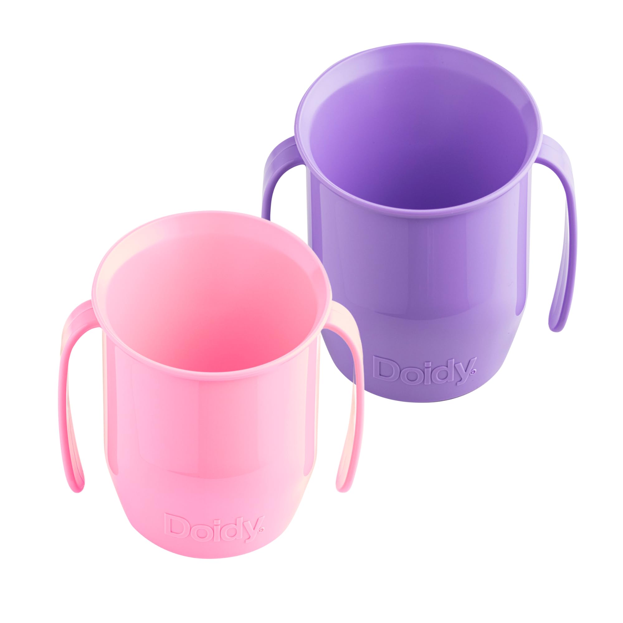 Doidy Cup, Open Cup for Training Baby 6 Months-3 Years, 200ml, Slanted Weaning Cup with Handles for Learning to Drink, BPA Free, 2 Pack (Pink/Lilac)