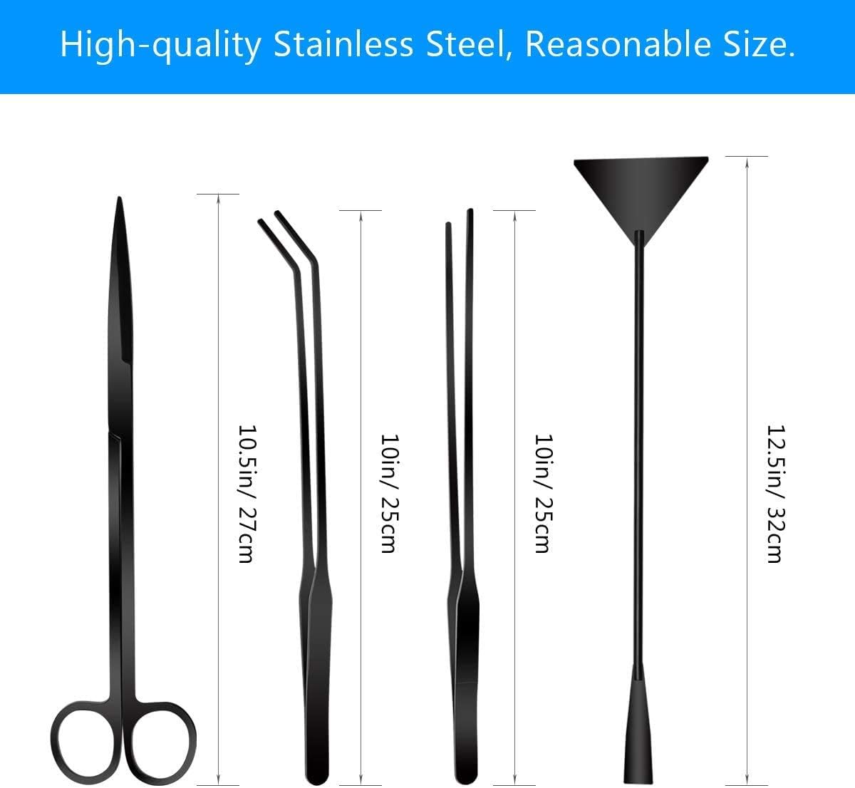 PREMIUM QUALITY Aquarium-Aquascape-Tools-Kits,-4-in-1-Anti-Rust-Aquatic-Plant-Aquascaping-Tool-Stainless-Steel-Black-Tweezers-Scissors-Spatula-for-Aquarium-Tank-Clean-Fish-Tank-Aquascape-Tools-Sets