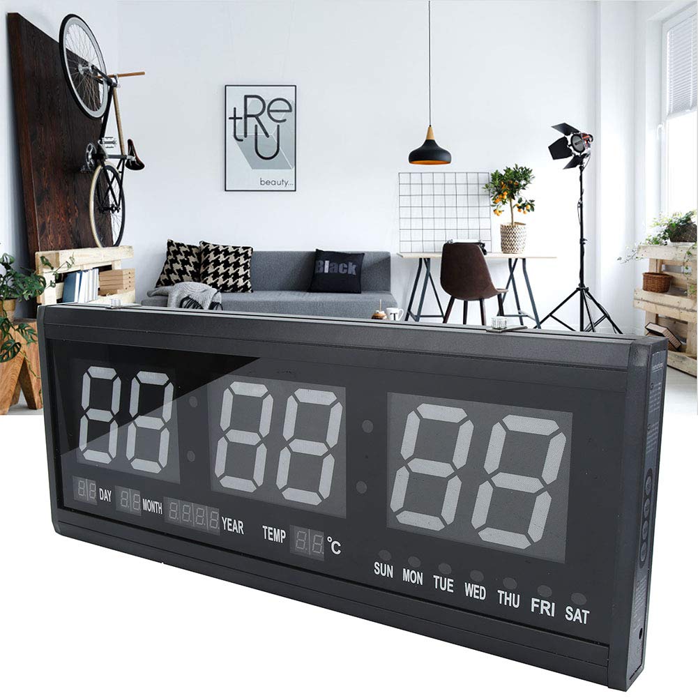 ZJchao Digital Large LED Display Wall Clock, Big Jumbo Wall Timer Clock With Date Calendar & Temperature Green