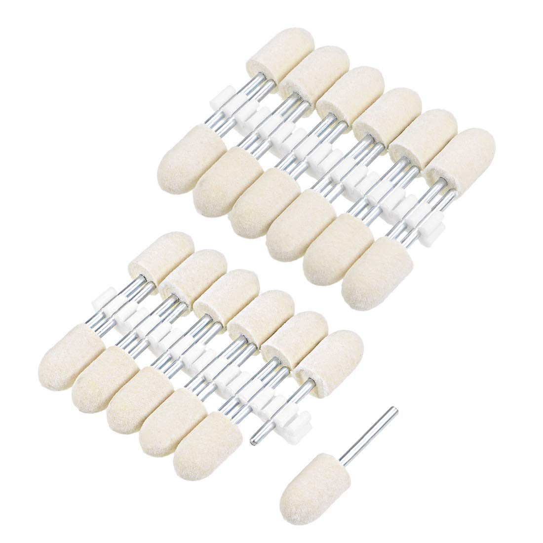 uxcell 12 mm Wool Felt Mounted Points Tapered Polishing Bits Burrs Buffing Wheels Grinding Head with 1/8 Inch Shank 24 Pieces