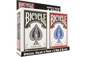Bicycle Playing Cards 4 Pack, Standard Index Poker Size Decks in Red and Black for Poker, Blackjack, Rummy, Family Game Nights, and Classic Card Games, All Ages
