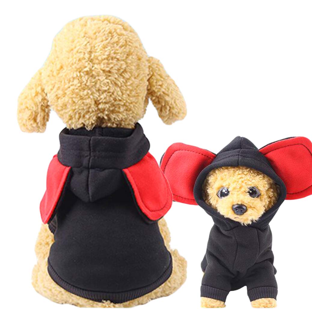 XIAOYU Pet Dog Hooded Clothes Apparel Puppy Cat Warm Hoodies Coat Sweater for Small Dogs with Cute Hat, Black, S