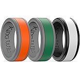 King Will Silicone Ring for Men - Gray Mens Silicone Wedding Band with Gray Blue Green Orange Variety Colors Flexible Changeable Stripe Bands - 8mm Wide Rubber Wedding Bands Engagement Ring
