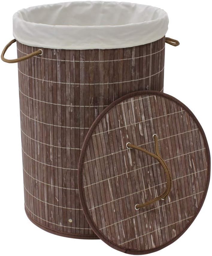 Round Bamboo Collapsible Laundry Basket (Dark Brown) Amazon.co.uk