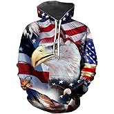 Hisayhe Novelty Printing Long Sleeve Sweatshirt Pullover American Flag Hoodies for Mens Womens