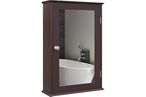kleankin Bathroom Mirror Cabinet, Wall Mounted Medicine Cabinet, Storage Cupboard with Door and Shelves, Dark Brown